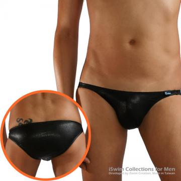 ultra low rise leather look swimming briefs full back