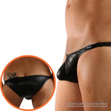 ultra low rise leather look nudist pouch swimming bikini - 0 (thumb)
