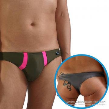 smooth pouch thong back swim briefs with double lines in front
