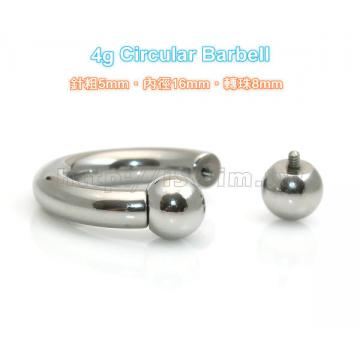internally threaded circular barbell 4G (5 x 16mm) - 5 (thumb)