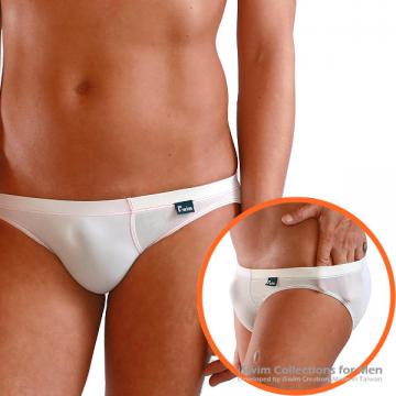 Sports swim briefs with irregular side in mesh, white color - 0 (thumb)