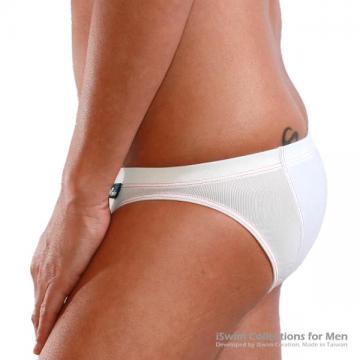 Sports swim briefs with irregular side in mesh, white color - 4 (thumb)