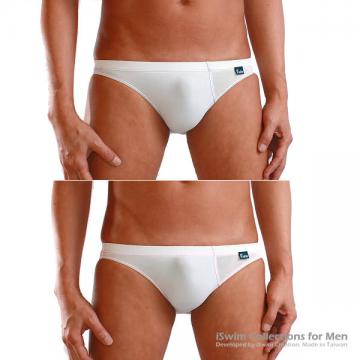 Sports swim briefs with irregular side in mesh, white color - 8 (thumb)